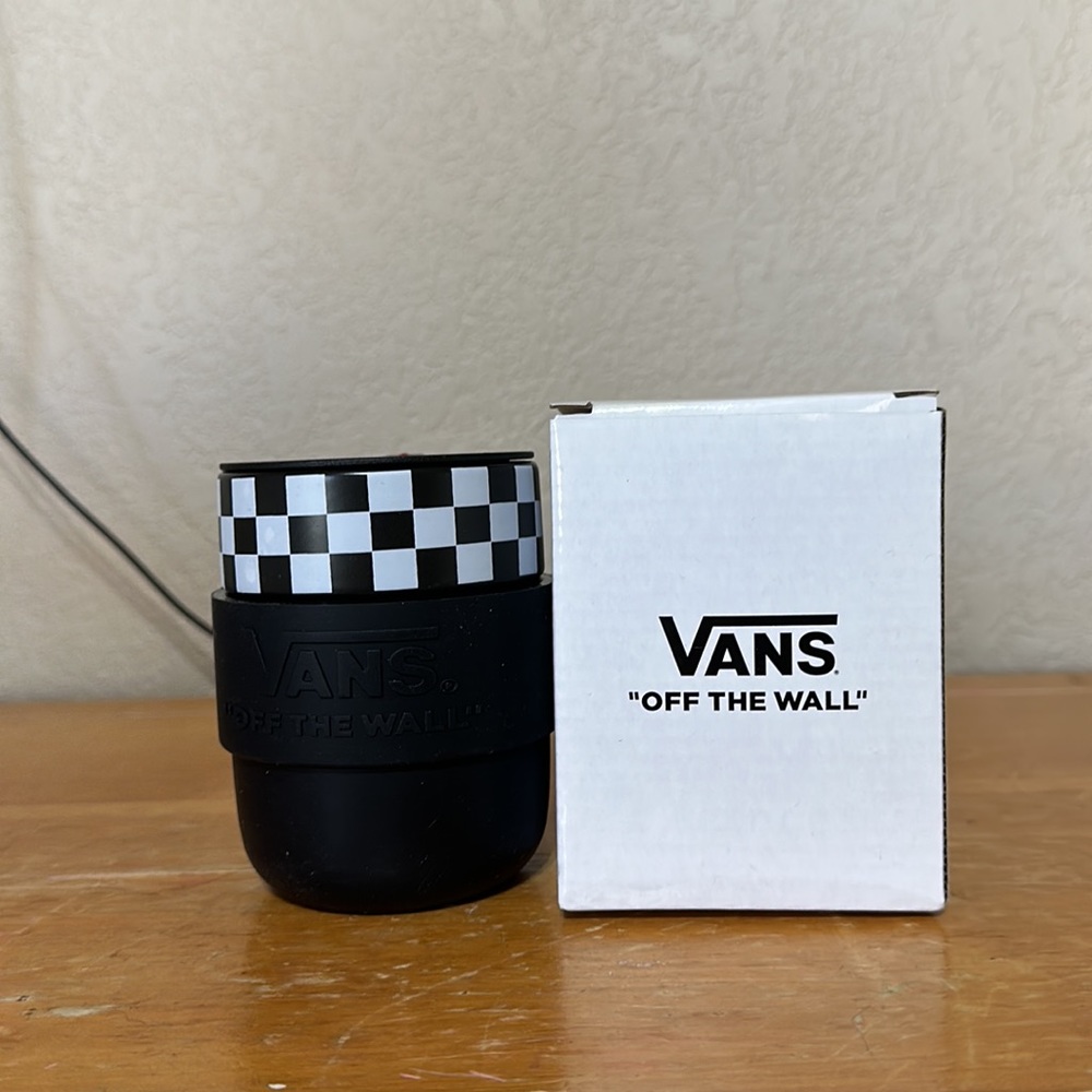 Vans Coffee Mug Tumbler Cup Lid Skateboarding Black White Checkered